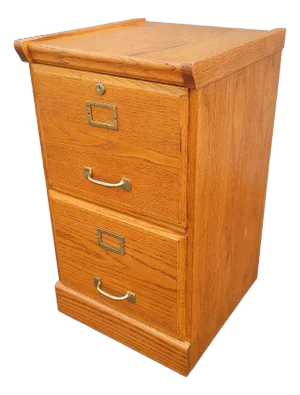 Vintage Two Drawer Oak Locking Filing Cabinet With Key