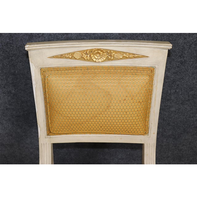 1950s 1950's Set 10 Louis XVI French Empire Style Painted Parcel Gilt Dining Chairs For Sale - Image 5 of 13