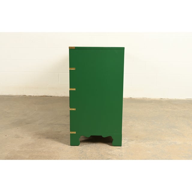 Drexel Heritage Mid-Century Hollywood Regency Campaign Green Lacquered Dresser | Newly Refinished For Sale - Image 11 of 13