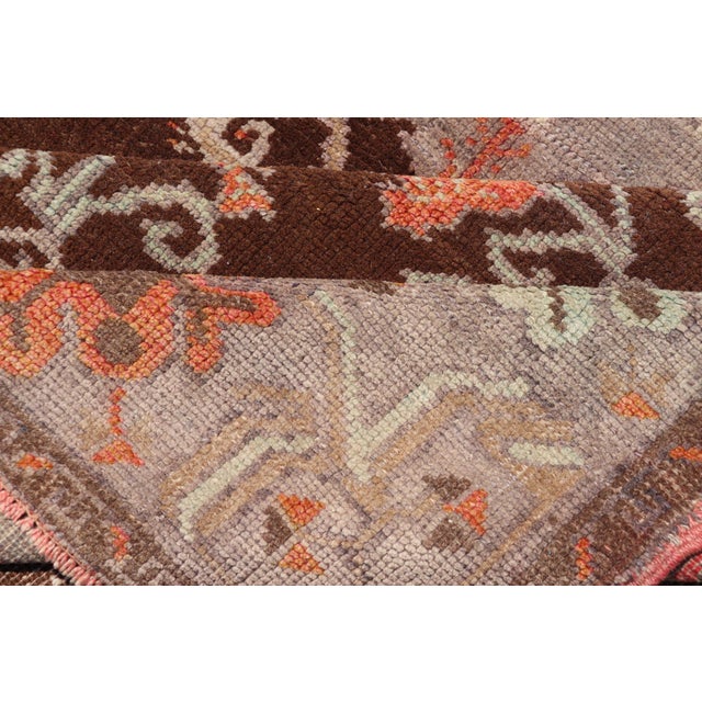 Vintage Latch Hook Design Turkish Oushak Rug in Chocolate Brown, Taupe, Gray and Burnt Orange For Sale - Image 12 of 13