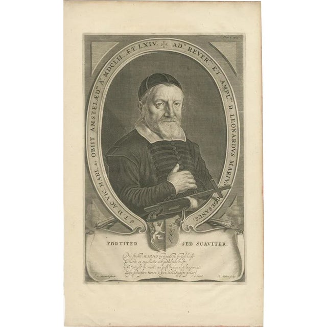 Adriaen Matham, Theologian Portrait of Leonardus Marius, 1651, Paper For Sale