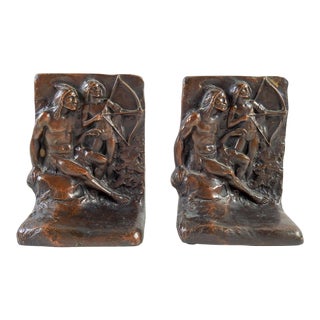 Bronze Native American Father & Son Bookends - a Pair For Sale