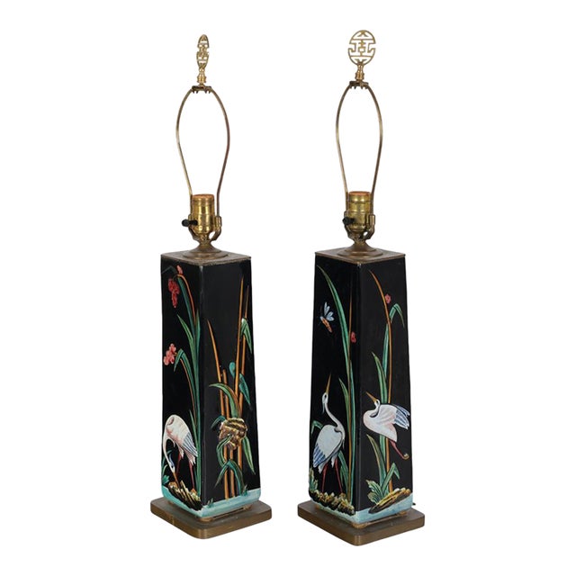 1940's Italian Majolica Bird Themed Lamps- A Pair For Sale