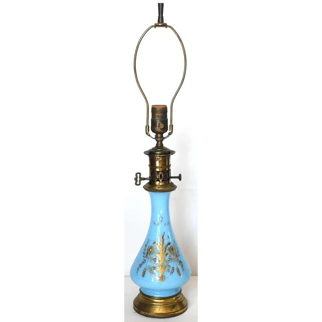 Antique 19th-Century French Blue Opaline Glass Table Lamp For Sale - Image 9 of 9