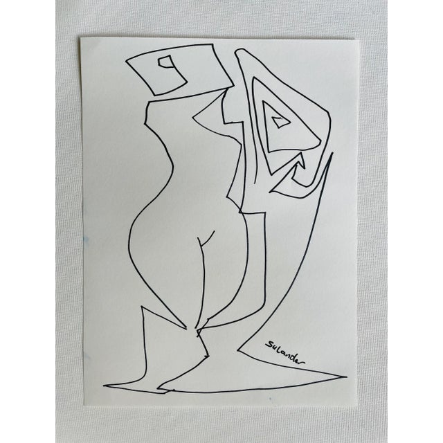 Erik Sulander Post-Modern Figurative Drawing by Erik Sulander in Ink on Paper, Signed, Framed. For Sale - Image 4 of 4