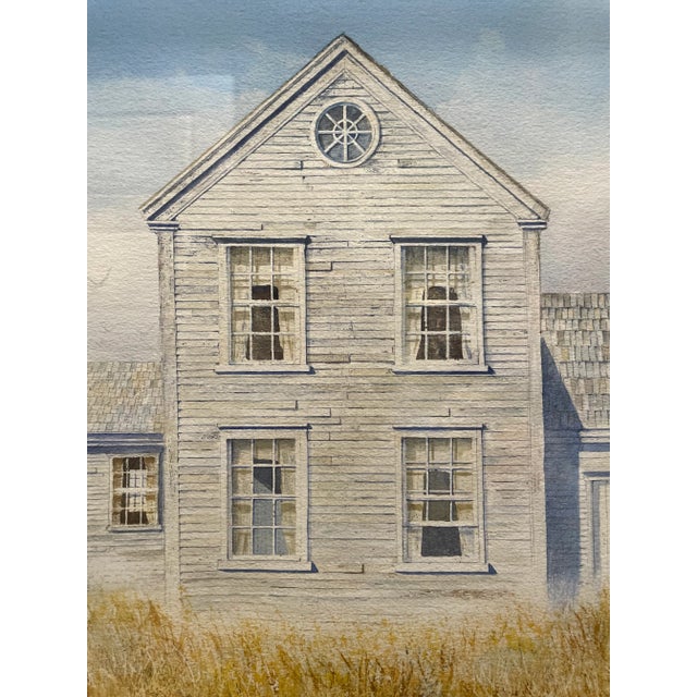 1960s 1986 Original Coastal Beach Cottage Watercolor Painting by Mickey Williams With Oak Frame For Sale - Image 5 of 10