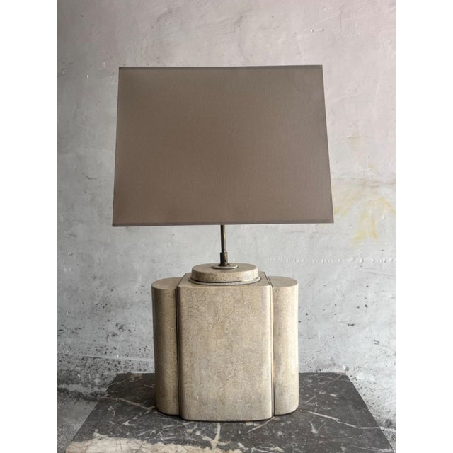 Metal Architectural Table Lamps in Travertine and Brass in the style Maison Jansen, 1970s, Set of 2 For Sale - Image 7 of 16