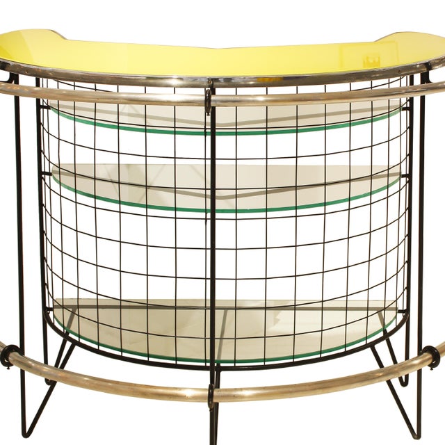 Mid-Century Modern Curved Iron and Glass Bar with Yellow Glass Top, Italy, 1950 For Sale - Image 6 of 8
