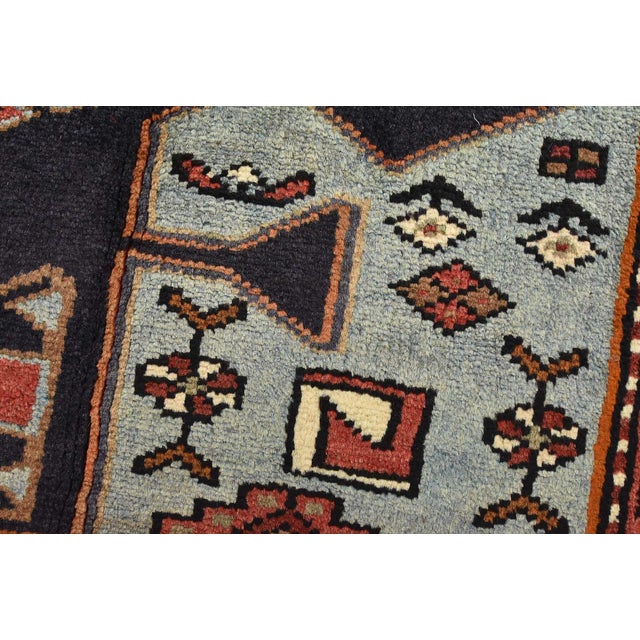 Zanjan Rug 4'5'' X 6'8'' Blue Wool Vintage Tribal Hand-Knotted Oriental Carpet For Sale - Image 4 of 15