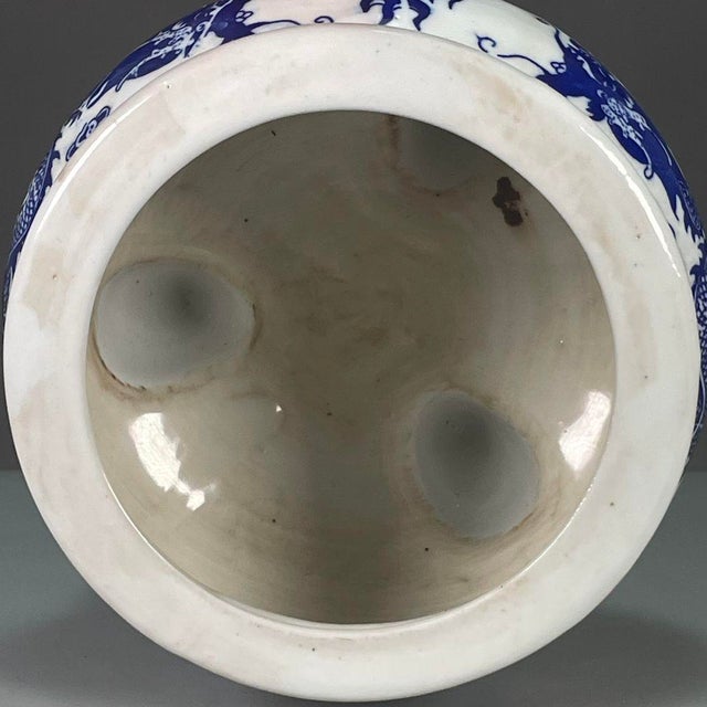 Vintage Blue & White Porcelain Tripod Censer – Dragon Motif, Qianlong Mark For Sale - Image 9 of 9