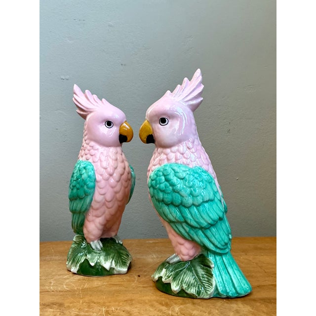 Vintage Ceramic Parrot Figurines - Pair For Sale - Image 4 of 12