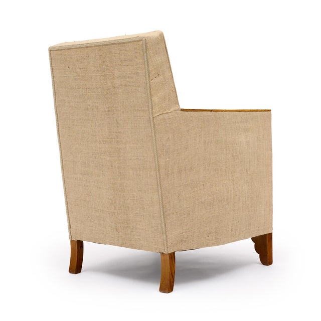 Brown French, Art Deco Period Burled Ash Bergères, Burlap Upholstery For Sale - Image 8 of 9