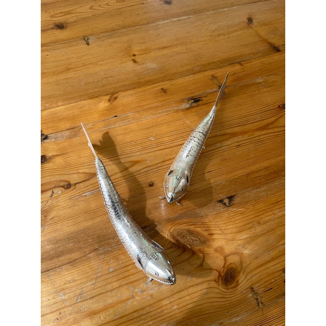 Late 20th Century Late 20th Century Silver Articulated Fish Sculptures- a Pair For Sale - Image 5 of 6