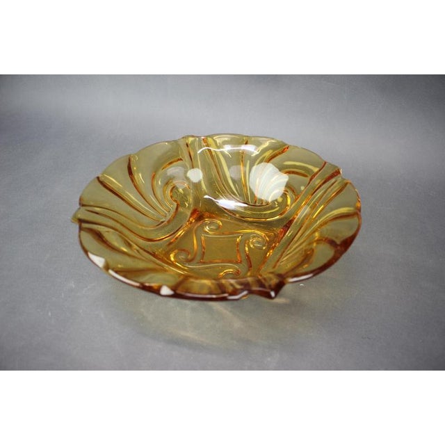 1960s Mid-Century Czech Amber Pressed Glass Decorative Bowl, 1960s For Sale - Image 5 of 8
