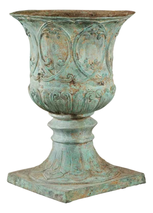 Large Decorative Bronze Urn with Verdigris Patina and Classical Relief Motifs