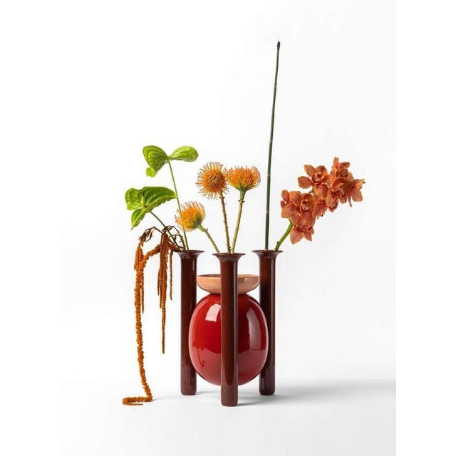 Set of 3 Contemporary Decor Glazed Ceramic Explorer Vase Collection For Sale - Image 9 of 11