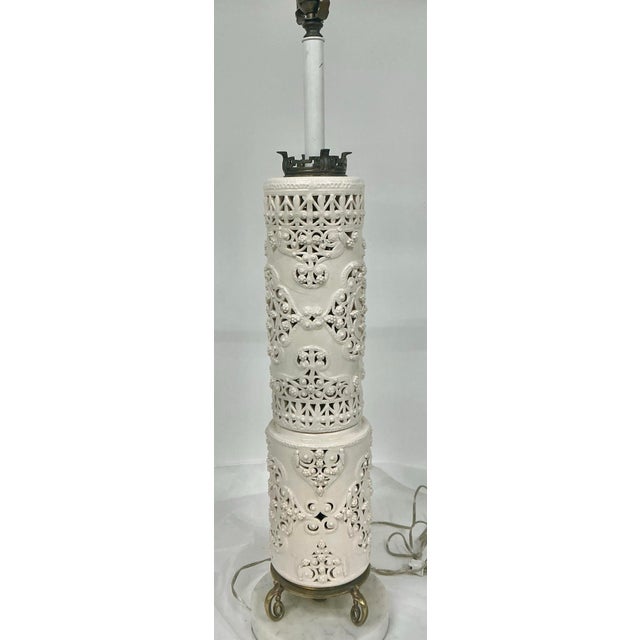 Vintage Blank De Chine Monumental Asian Style Reticulated Lamp For Sale - Image 4 of 12