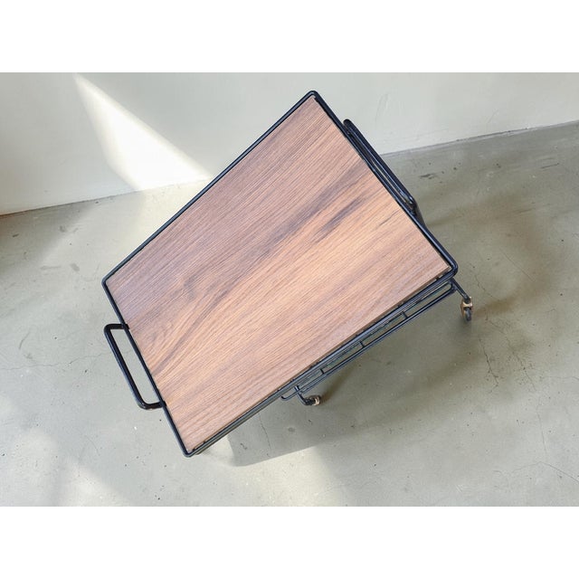 Side Table with Magazine Rack on Casters in Metal and Veneer, 1960s For Sale - Image 10 of 11