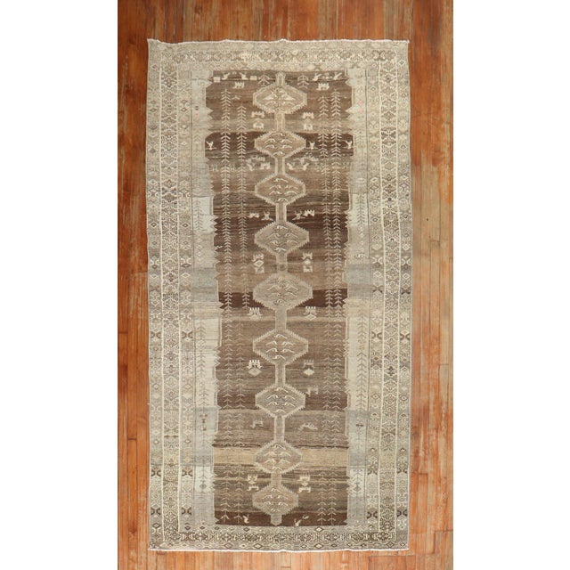 Early 20th Century Brown Grey Persian Kurd Gallery Size Rug For Sale - Image 13 of 18