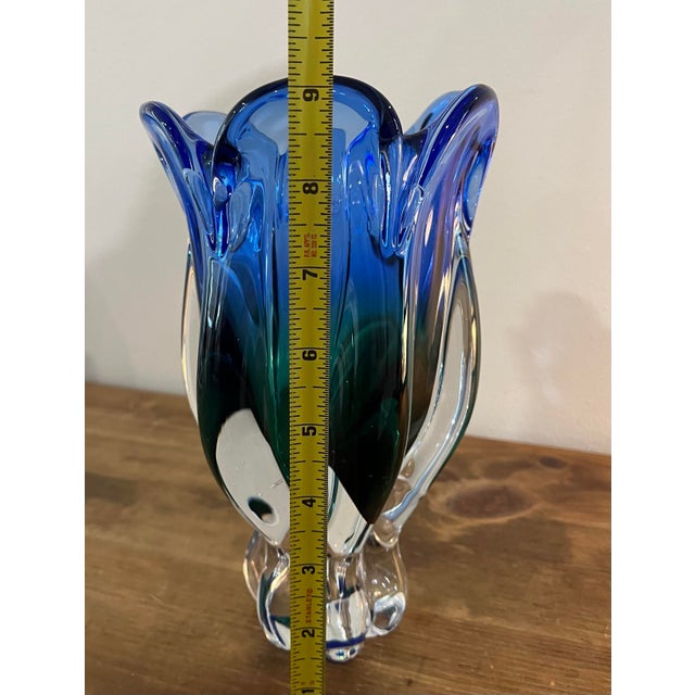Royal Blue Royal Gallery Cobalt & Emerald Art Glass Tulip Vase, Poland 1999 For Sale - Image 8 of 11