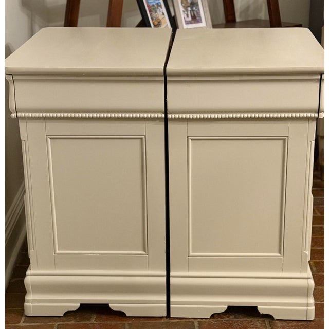 Wood Pair of Three-Drawer Traditional Nightstands in Natural Linen For Sale - Image 7 of 11
