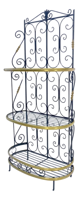Wrought Iron & Brass 38” Wide Rounded Shelved Bakers Rack MINT