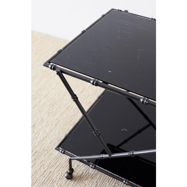 Modern Italian Black Faux-Bamboo Rolling Bar Cart For Sale - Image 9 of 13