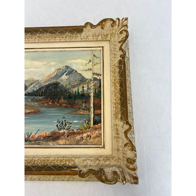 Wood Vintage Teton Mountains Scenic Landscape Framed 1971 Painting by f.d. Lessley. For Sale - Image 7 of 8