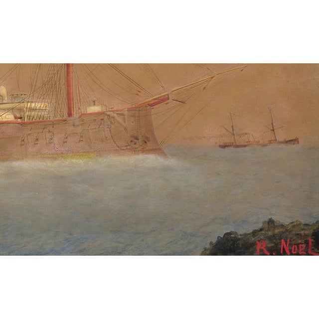French Navy Ironclad Warship, Early 20th Century, Gouache & Watercolor on Paper For Sale - Image 10 of 18