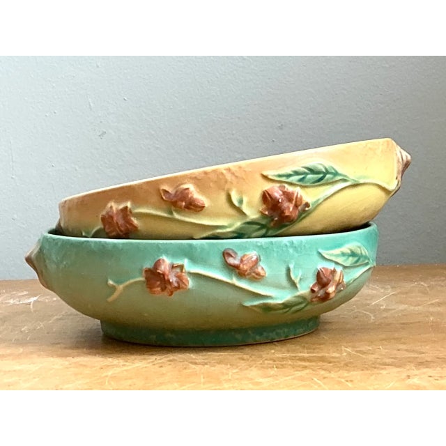 Jade Vintage Roseville “Bittersweet” Floral Ceramic Bowls - Pair For Sale - Image 8 of 12