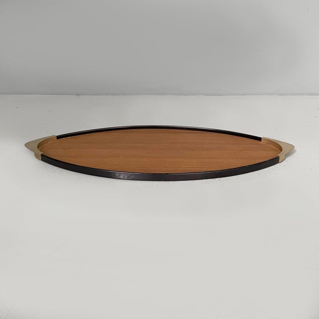 Mid-Century Modern Mid-Century Modern Italian Brass and Black Wood Tray from MB Italia, 1950s For Sale - Image 3 of 12