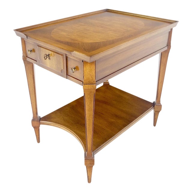 Very Fine John Widdicomb Walnut One Drawer Inlayed Top End Table Nightstand For Sale