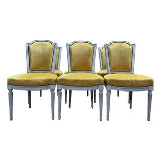 Louis XVI Chairs in Painted Wood and Velvet, 1970s, Set of 6 For Sale