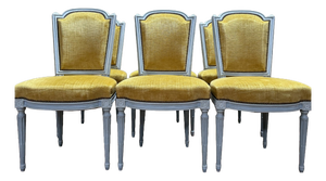 Louis XVI Chairs in Painted Wood and Velvet, 1970s, Set of 6