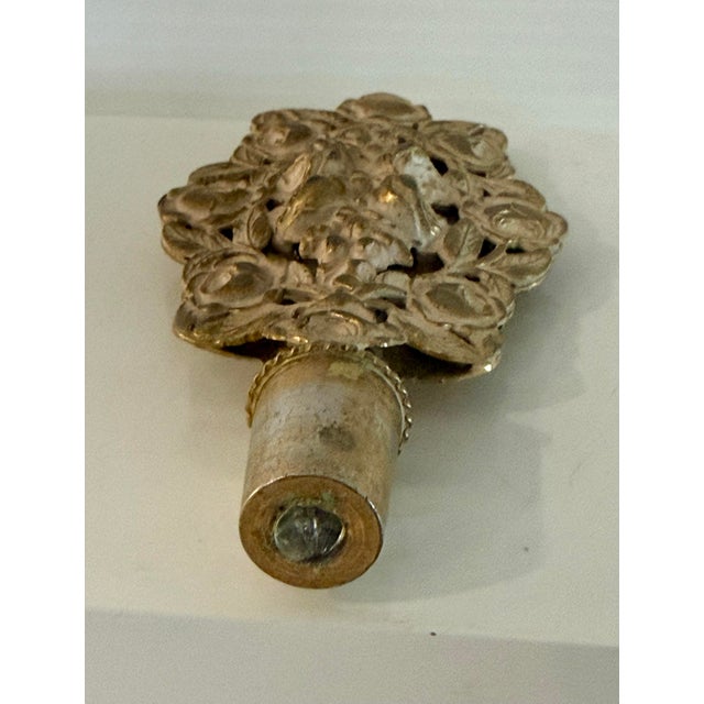 Vintage French Style Ormolu Glass Perfume Bottle With Floral Filigree Stopper Hollywood Regency For Sale - Image 9 of 12