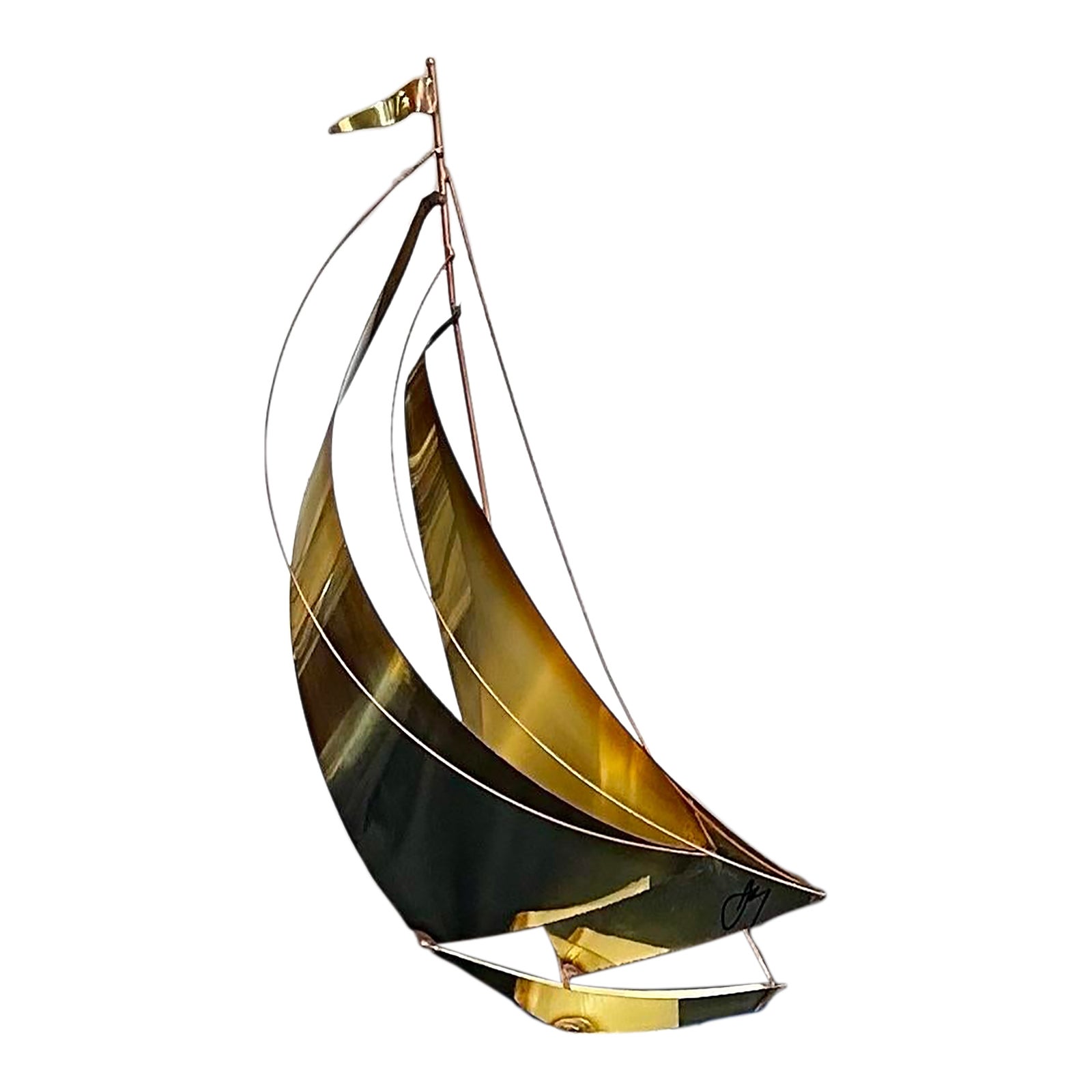 Signed Mario Jason Brass/Copper Double Sail, Sailboat
