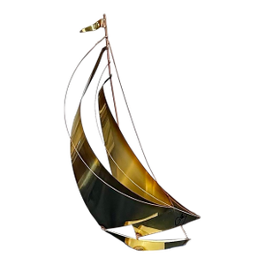 Signed Mario Jason Brass/Copper Double Sail, Sailboat Sculpture on an Onyx Base, C1970’s