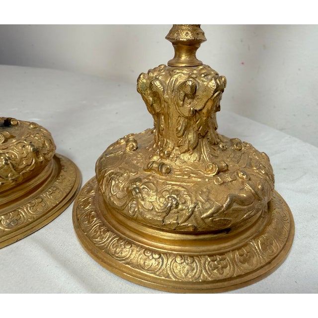 19th Century Pair Antique Ornate 1800's Gilt Bronze French Figural Candlestick Candle Holders For Sale - Image 5 of 13