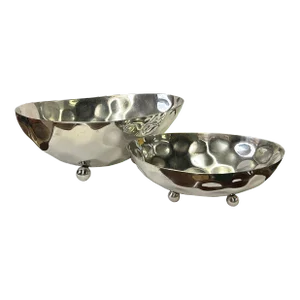 Set 2 Artistic Hand Punch Marks Stainless Steel Oval Display Serving Plate