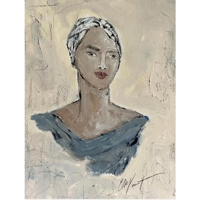 Wonderful acrylic portrait by Elle Yount, newly-framed under glass (not pictured) in a vintage French Montparnasse frame,...
