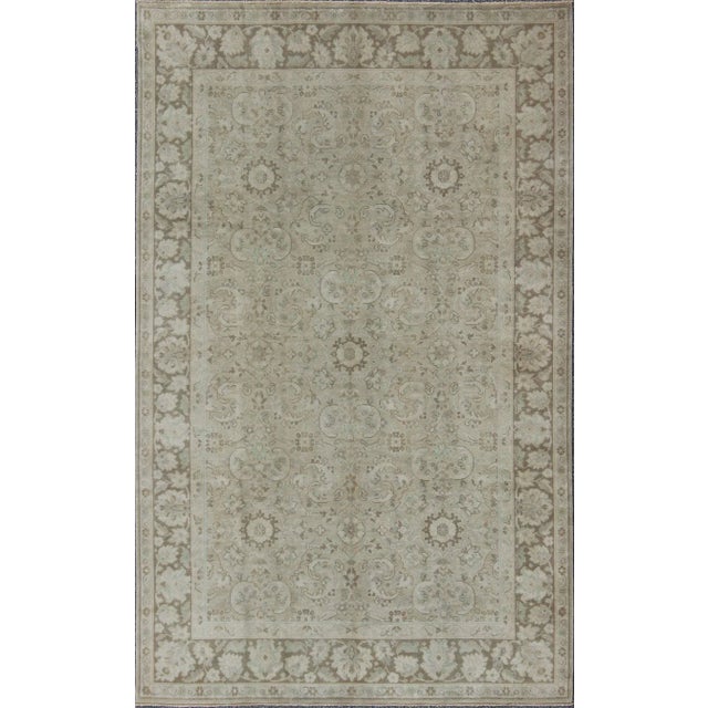 Vintage Earth Tone Oushak Rug in Sand Color Background With All-Over Design For Sale In Atlanta - Image 6 of 6