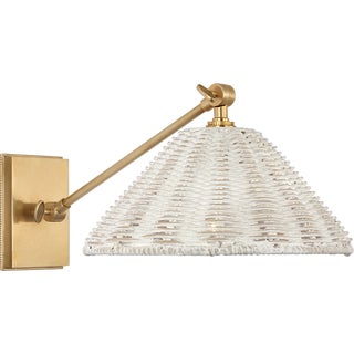 Marie Flanigan for Visual Comfort Signature Wimberley Single Library Wall Light in Soft Brass with White Wicker Shade For Sale