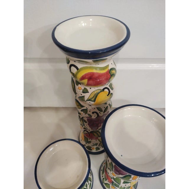 Vintage Ceramic Colorful Fruit Twisted Italian Style Pillar Candle Holders- Set 3 For Sale In West Palm - Image 6 of 8