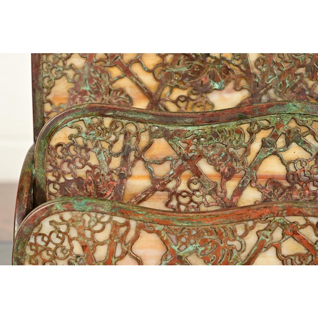 Metal Tiffany Studios New York Grapevine Pattern Bronze and Favrile Slag Glass Letter Rack For Sale - Image 7 of 14