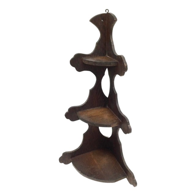 Antique Arts & Crafts Small Wood Corner Curio Shelf For Sale