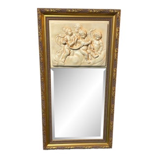 Italian Cherub Motif Gold Frame Beveled Glass Composition Mirror For Sale