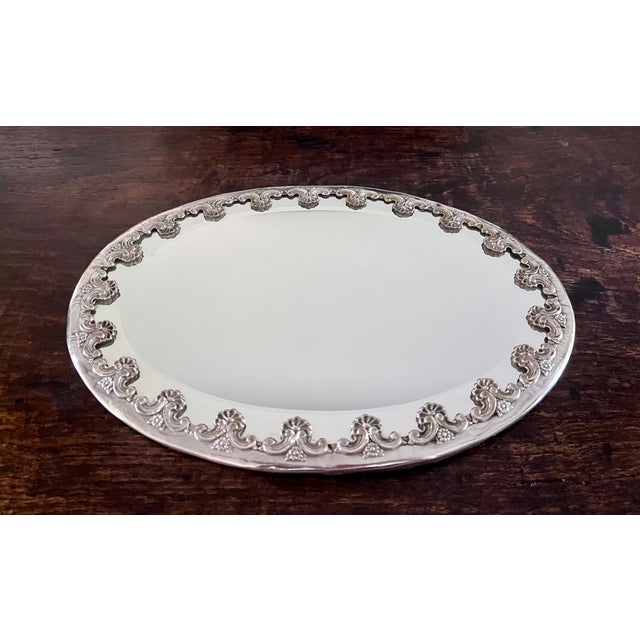 Mid-20th Century Topázio Portuguese Ornate Silver-Plated Beveled Mirror Plateau Tray For Sale - Image 12 of 16
