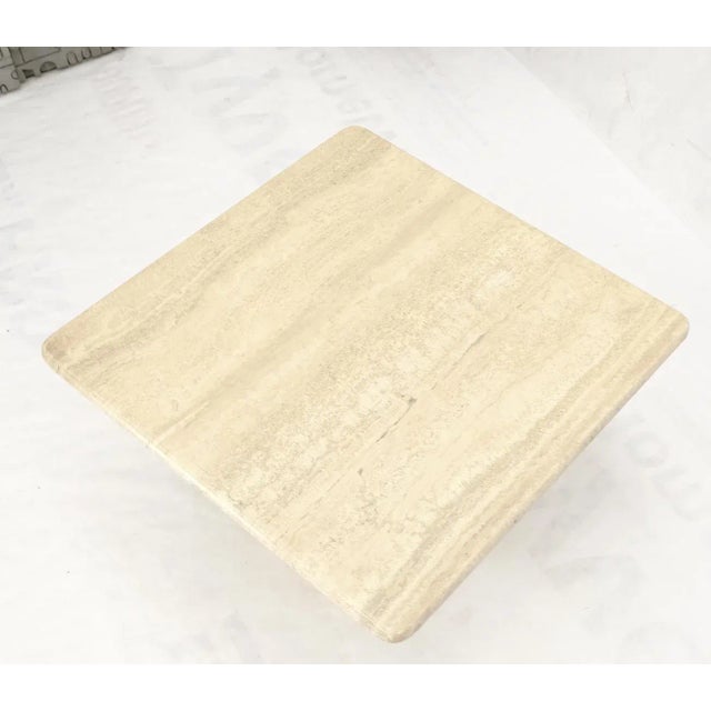 Mid-Century Modern square travertine top end side occasional table stand. Measure: 28".