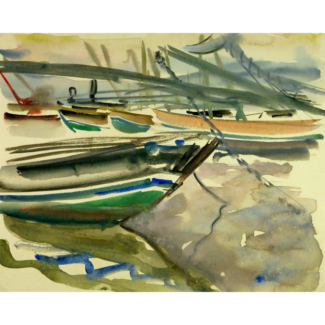 Stephane Magnard, Boats Watercolor For Sale