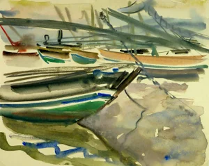 Stephane Magnard, Boats Watercolor